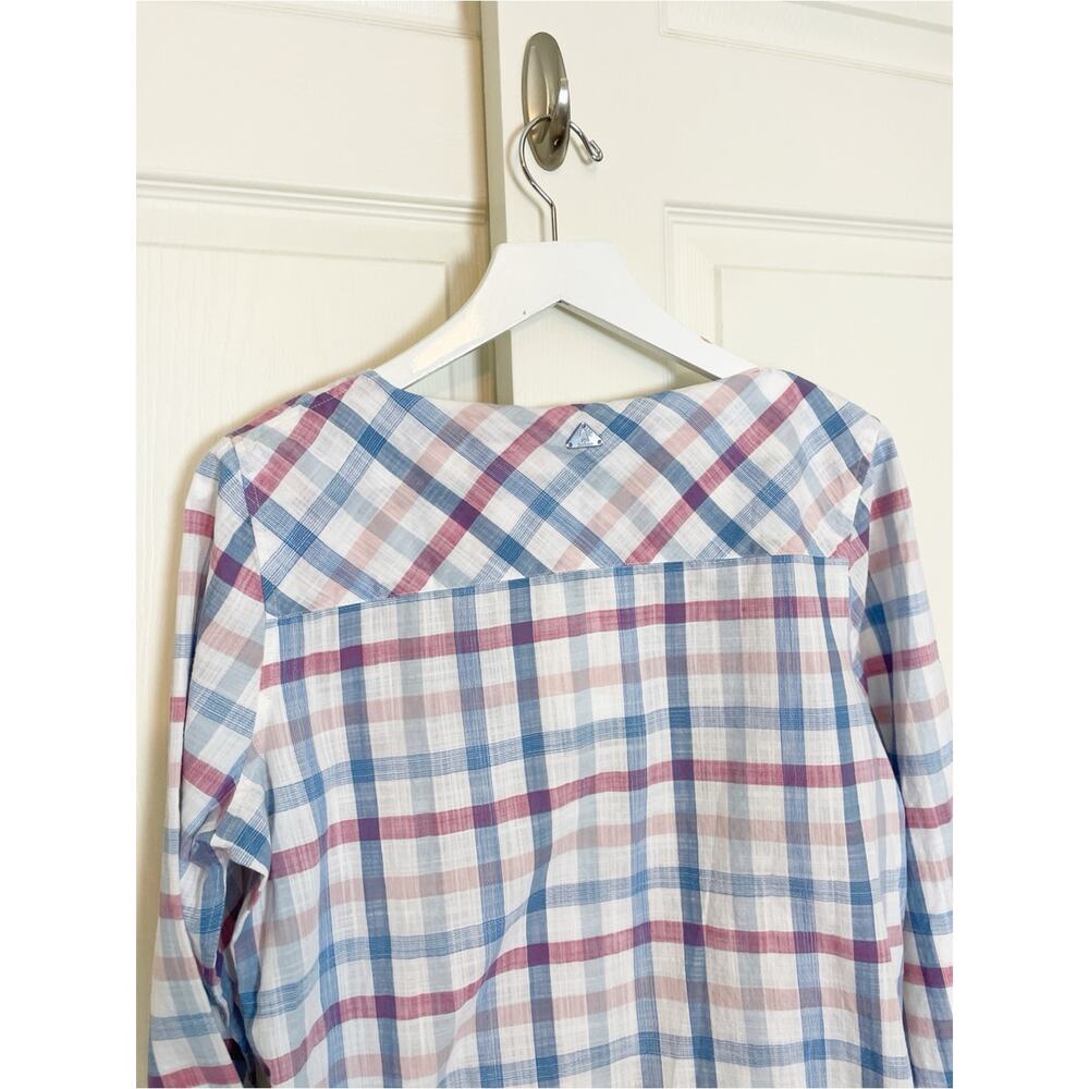 Barbour Harbourside Plaid Blouse Tie Hem Cotton Top NWT Sz 8 - Picture 7 of 10